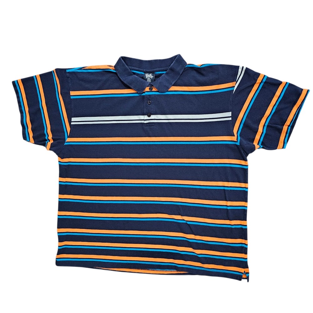 Blue Gear Polo Shirt Mens 5XL Navy Orange Striped Short Sleeve Cotton Casual Y2K